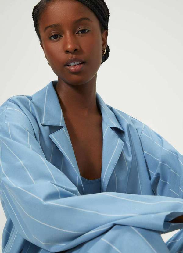 Hering - Camisa Feminina Manga Longa Listrada Azul 5
