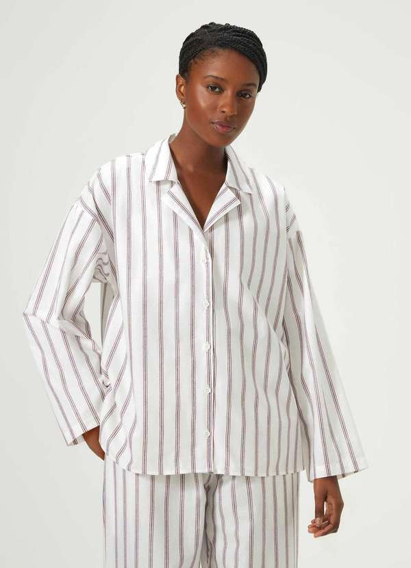 Hering - Camisa Feminina Manga Longa Listrada Branco