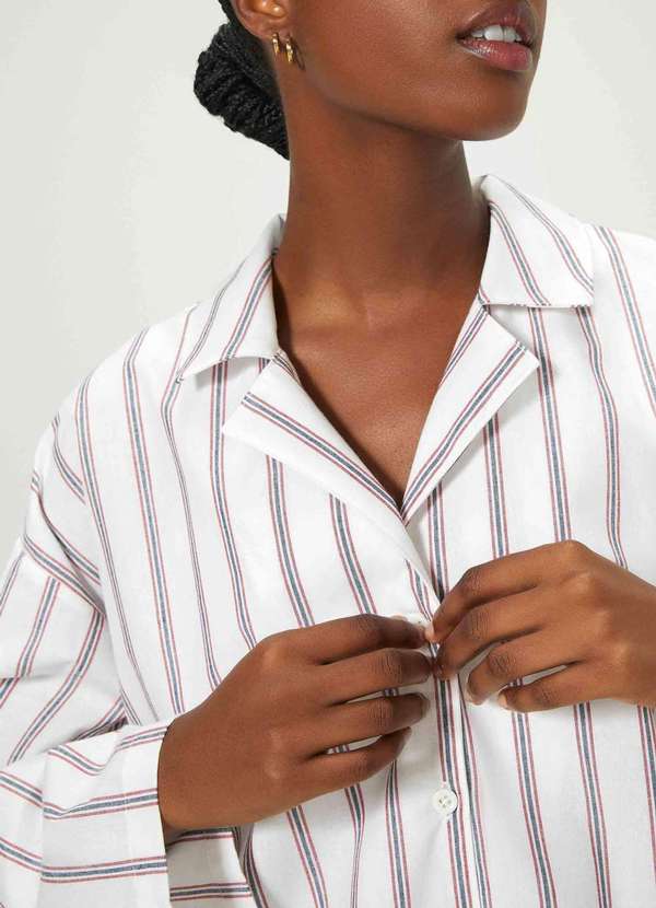 Hering - Camisa Feminina Manga Longa Listrada Branco 2