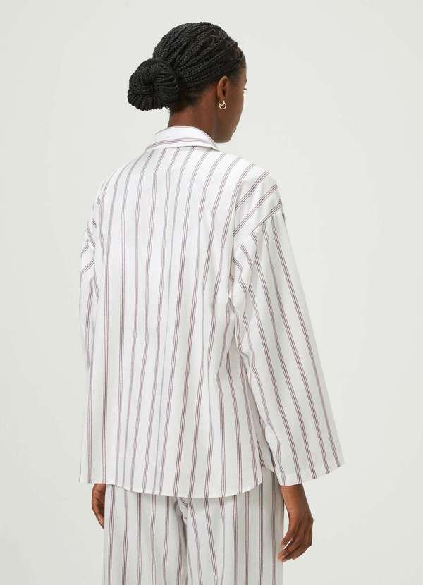 Hering - Camisa Feminina Manga Longa Listrada Branco 3