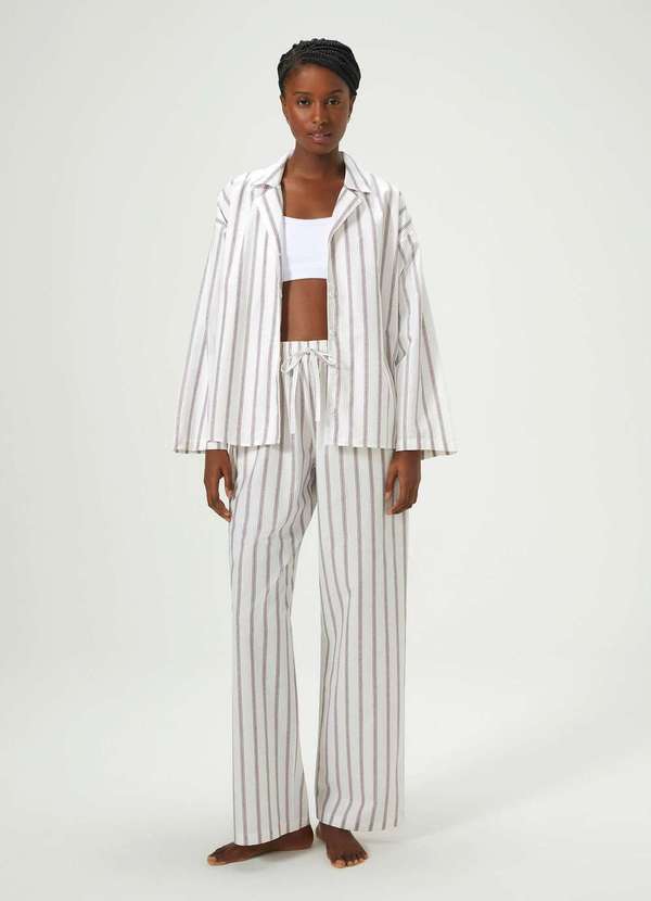 Hering - Camisa Feminina Manga Longa Listrada Branco 4