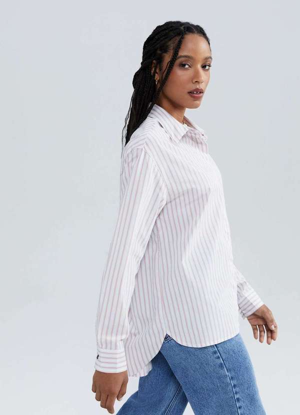 Hering - Camisa Feminina Manga Longa Listrada Rosa 2