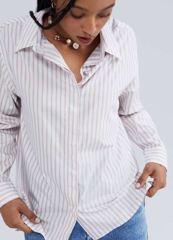 Hering - Camisa Feminina Manga Longa Listrada Rosa 3