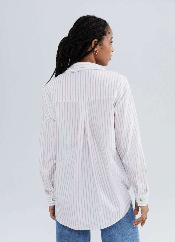 Hering - Camisa Feminina Manga Longa Listrada Rosa 4