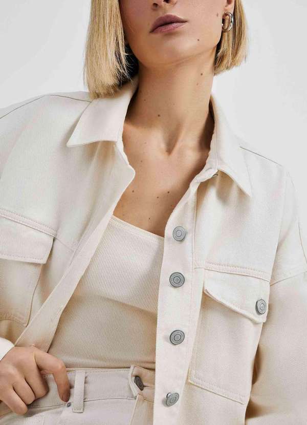 Hering - Camisa Feminina Manga Longa Oversized em Sarja Estonada Branco 2