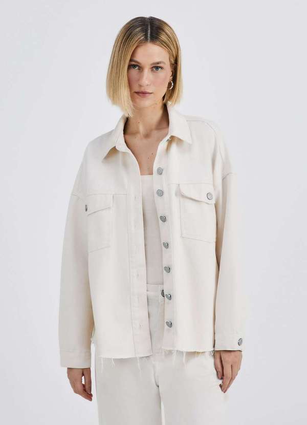 Hering - Camisa Feminina Manga Longa Oversized em Sarja Estonada Branco 4