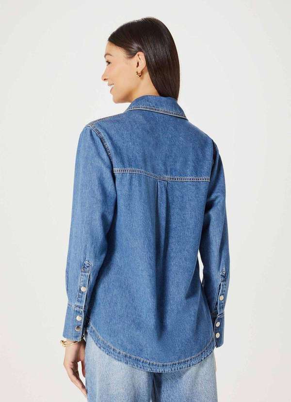 Hering - Camisa Jeans Feminina Alongada Azul 3