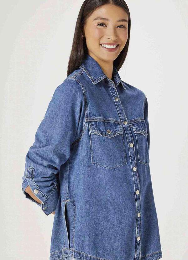 Hering - Camisa Jeans Feminina Alongada Azul 4