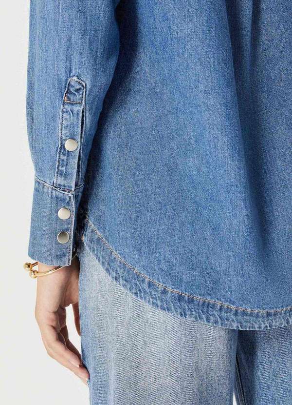 Hering - Camisa Jeans Feminina Alongada Azul 5