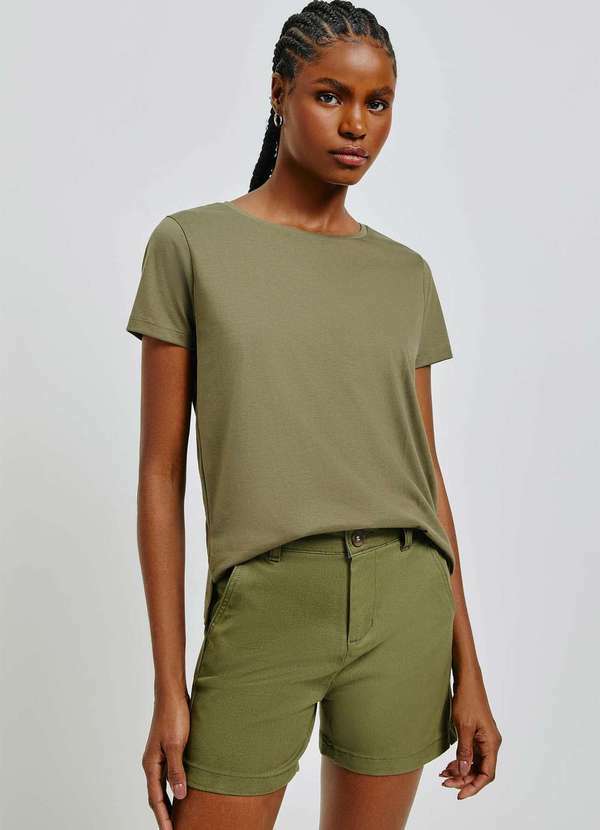 Camiseta Basica Feminina em Algodao Pima Verde Hering Oficial