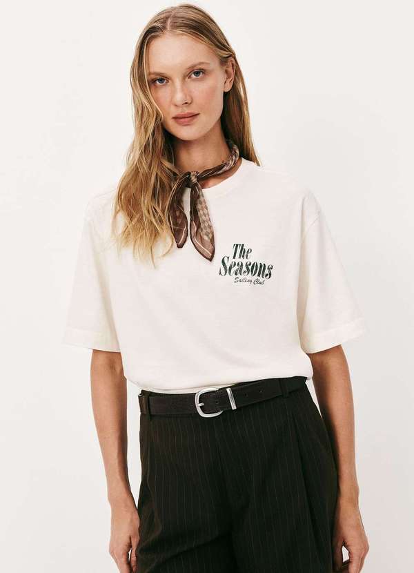 Hering - Camiseta Feminina Manga Curta Oversized Bege