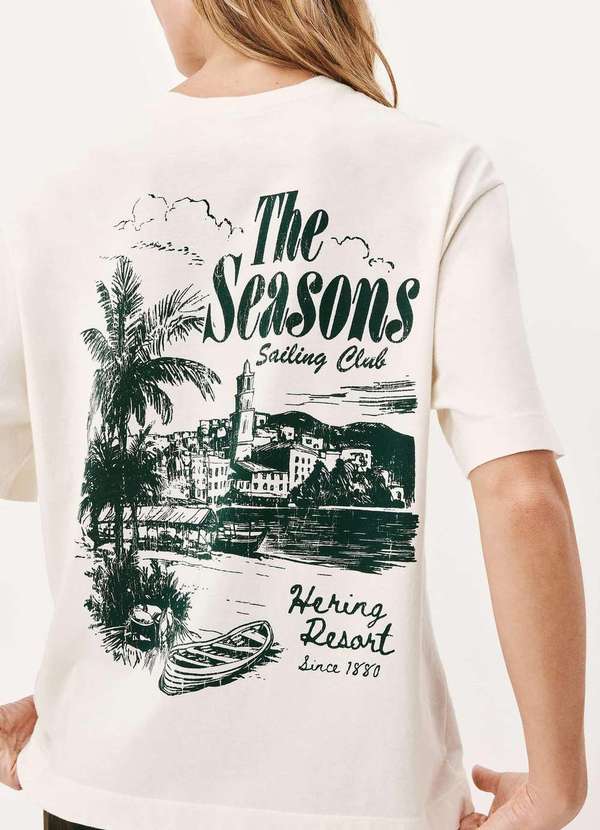 Hering - Camiseta Feminina Manga Curta Oversized Bege 3