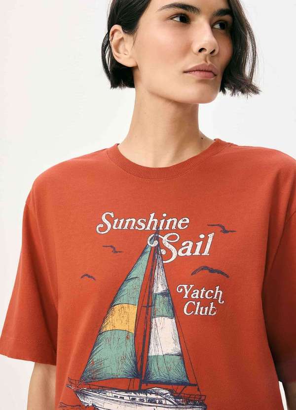 Hering - Camiseta Feminina Manga Curta Oversized Laranja