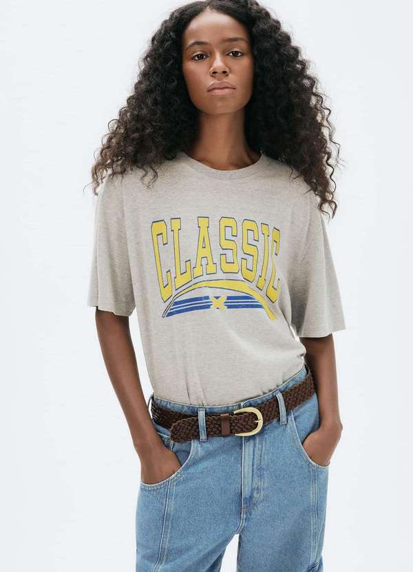 Hering - Camiseta Feminina Manga Curta Oversized Cinza