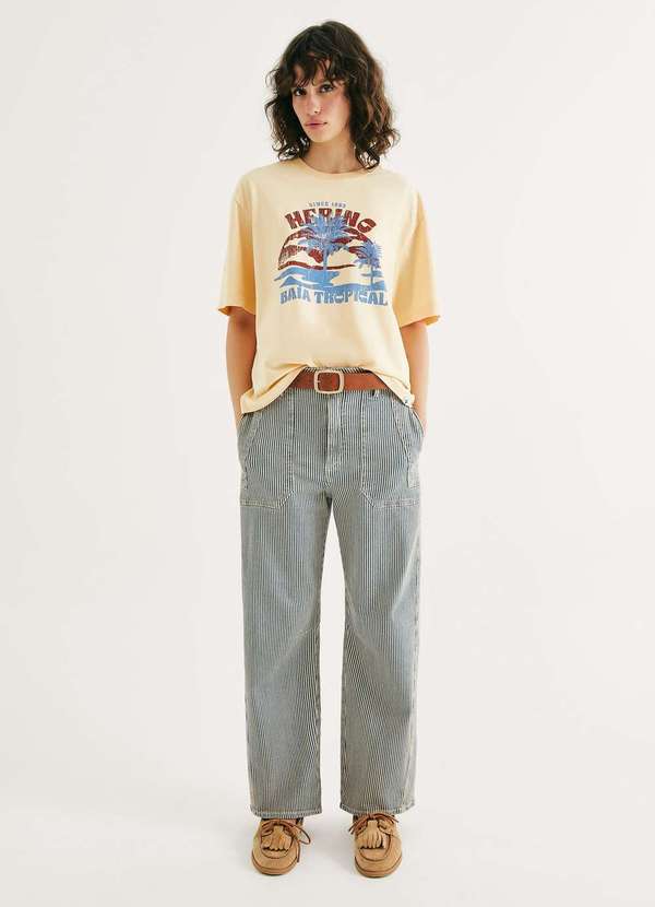 Hering - Camiseta Feminina Manga Curta Oversized Amarelo 4