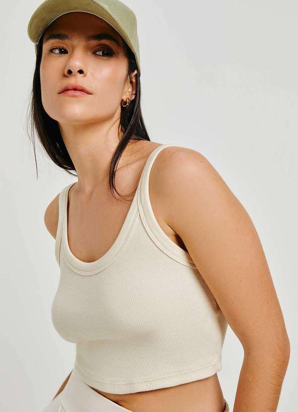 Hering - Regata Basica Feminina Cropped em Ribana Canelada Branco