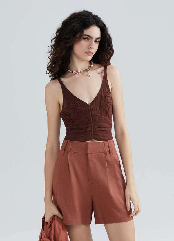 Hering - Regata Cropped Feminina em Trico Leve Marrom