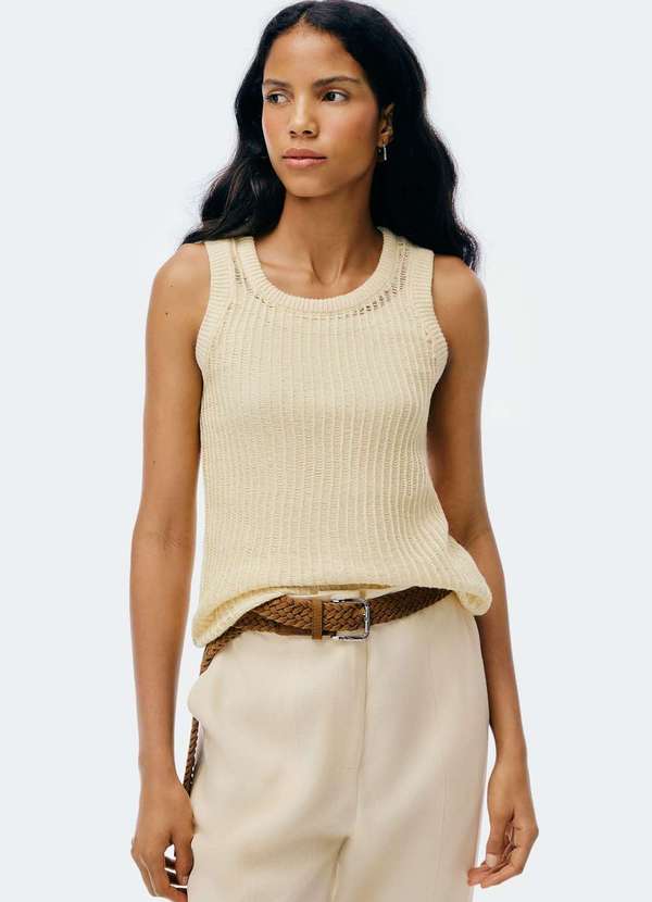 Hering - Regata Feminina Alongada em Trico Amarelo