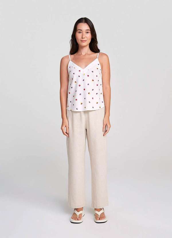 Hering - Regata Feminina Animal Print em Linho Branco 7