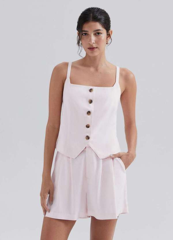 Hering - Regata Feminina com Botoes em Linho Rosa