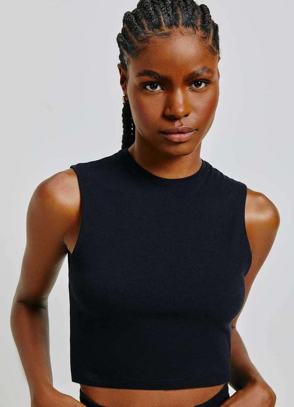 Hering - Regata Feminina Cropped em Malha com Elastano Preto