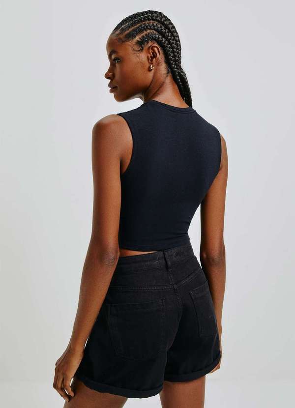 Hering - Regata Feminina Cropped em Malha com Elastano Preto 3
