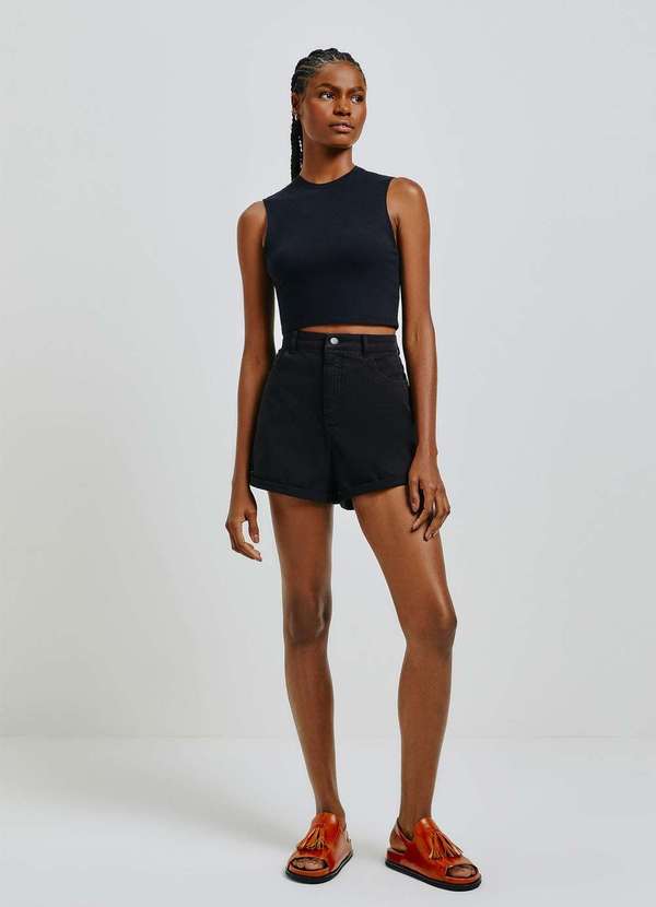 Hering - Regata Feminina Cropped em Malha com Elastano Preto 4