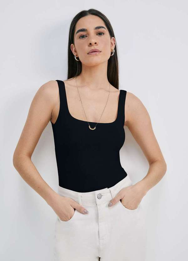 Hering - Regata Feminina Decote em Ribana Preto