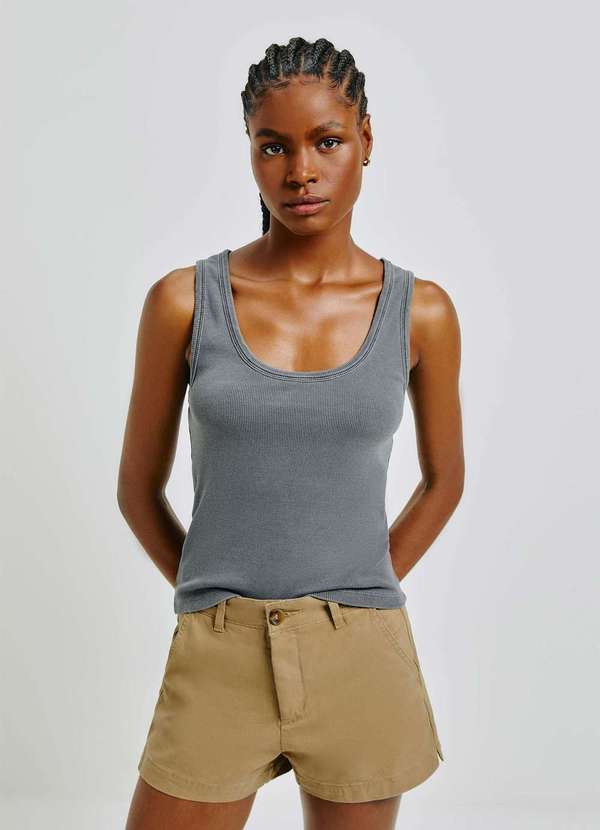 Hering - Regata Feminina Decote U em Ribana Canelada Preto