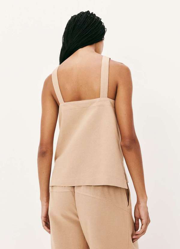 Hering - Regata Feminina Decote V Algodao e Linho Bege 3