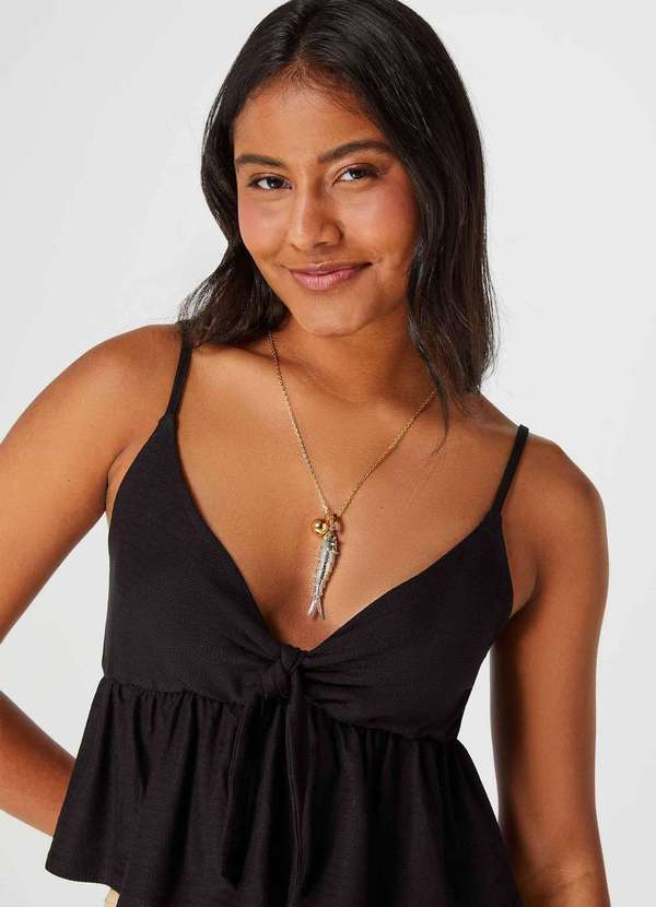 Hering - Regata Feminina Decote V com Amarracao Preto