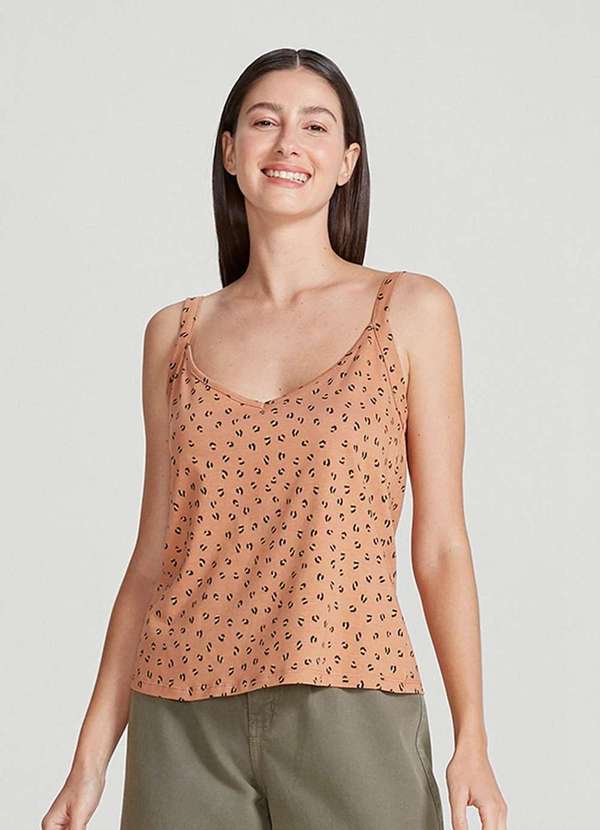 Regata Feminina Decote V com Estampa Floral Laranja Hering Oficial