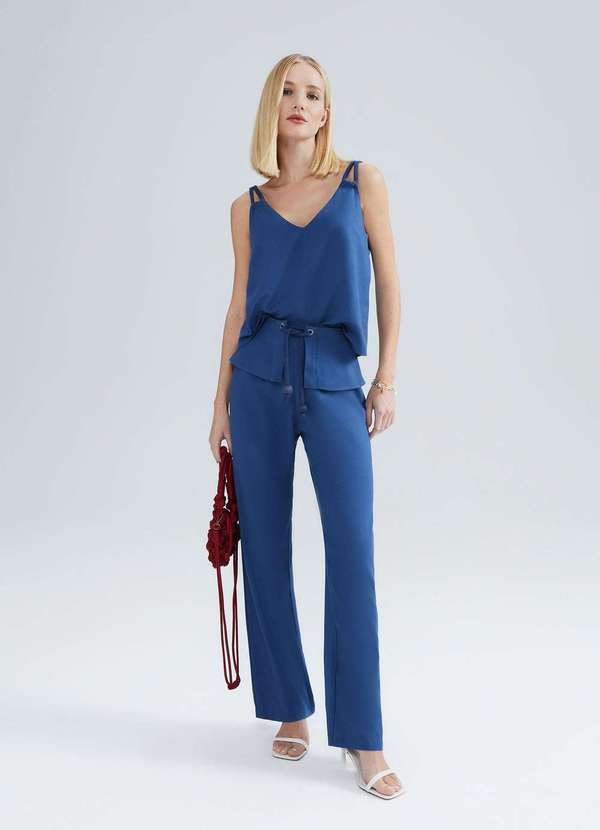 Hering - Regata Feminina Decote V em Viscolinho Azul