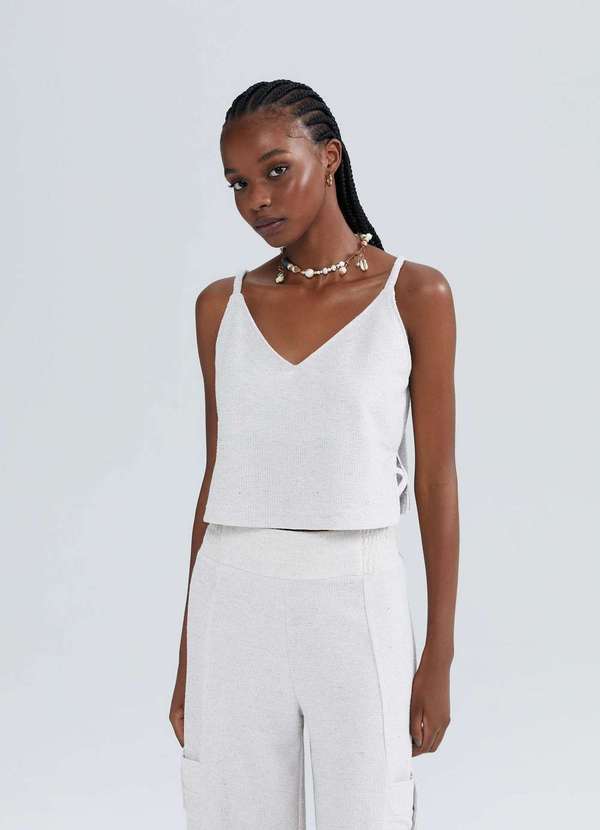 Hering - Regata Feminina Decote V Texturizada Eco Branco