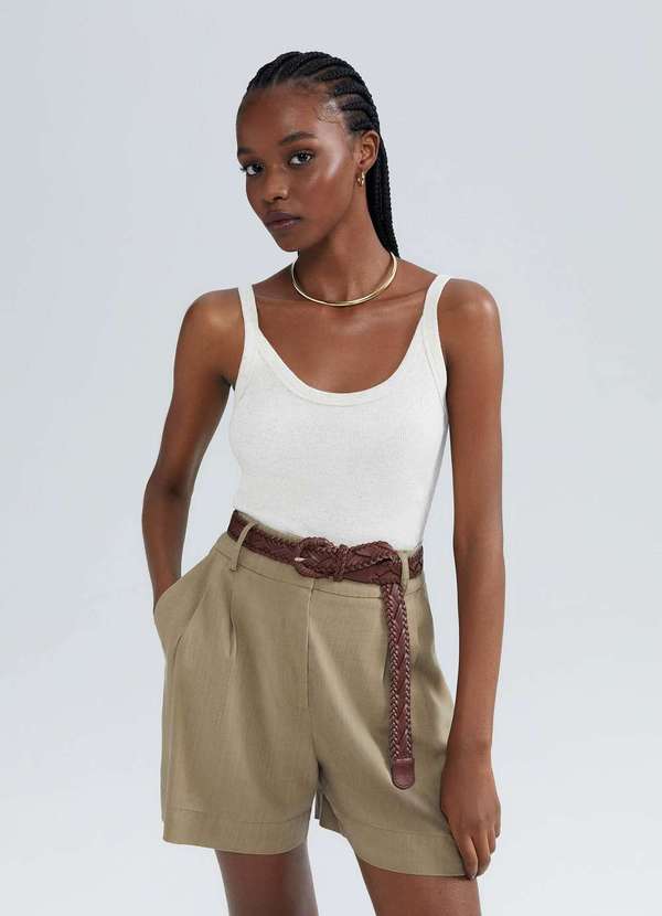 Hering - Regata Feminina em Ribana com Linho Bege