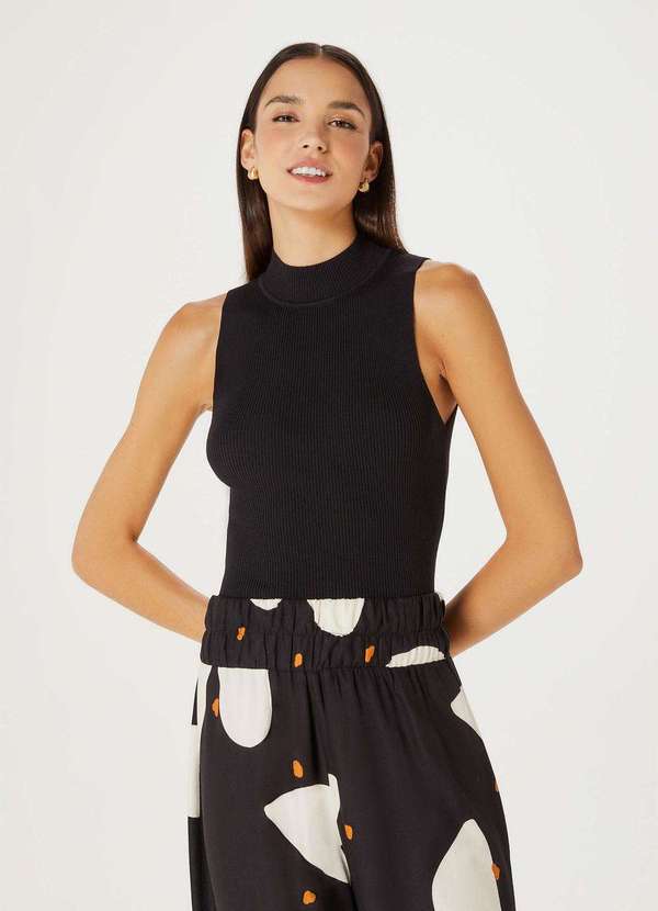 Hering - Regata Feminina Gola Alta em Trico Canelado Preto