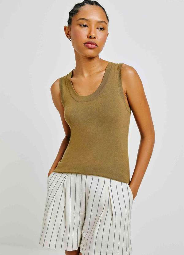 Hering - Regata Feminina Slim Decote U em Trico de Viscose Verde