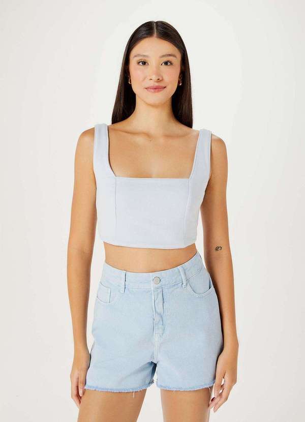 Hering - Top Cropped Feminino em Moletom Alfaiatado Azul