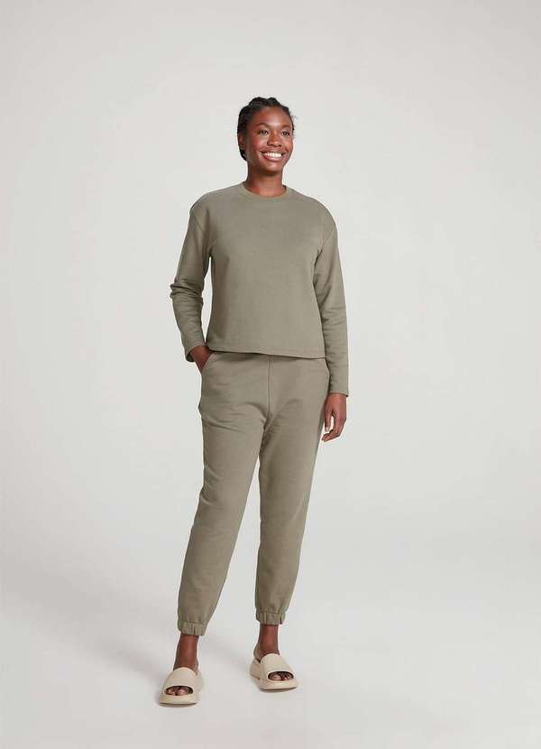 Hering - Calca Basica em Moletom Feminina Cintura Alta Jogger Verde 6