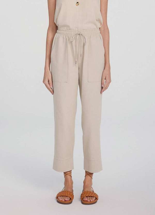 Hering - Calca Basica Feminina Cintura Alta com Amarracao Bege