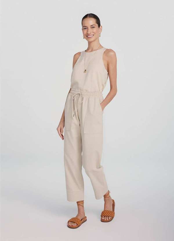 Hering - Calca Basica Feminina Cintura Alta com Amarracao Bege 2