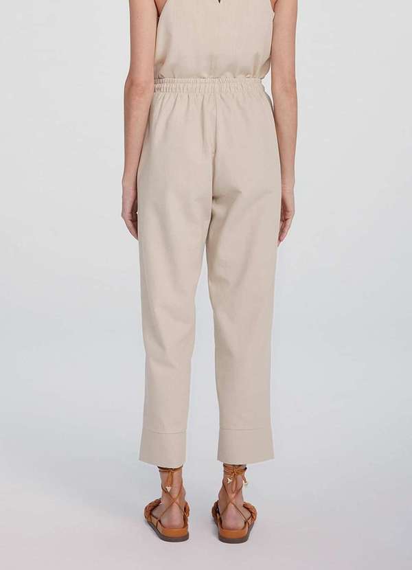 Hering - Calca Basica Feminina Cintura Alta com Amarracao Bege 4