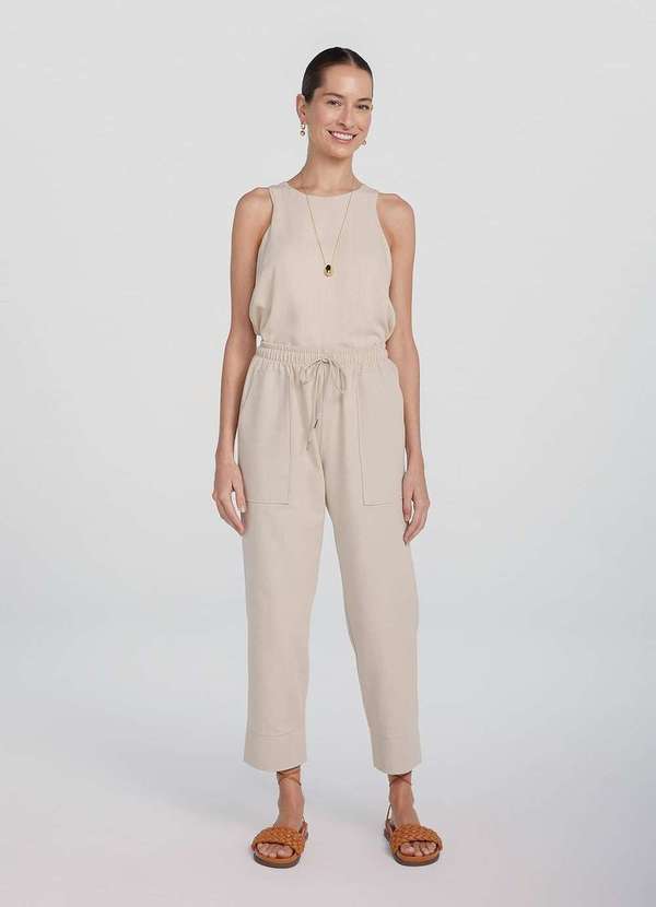 Hering - Calca Basica Feminina Cintura Alta com Amarracao Bege 5