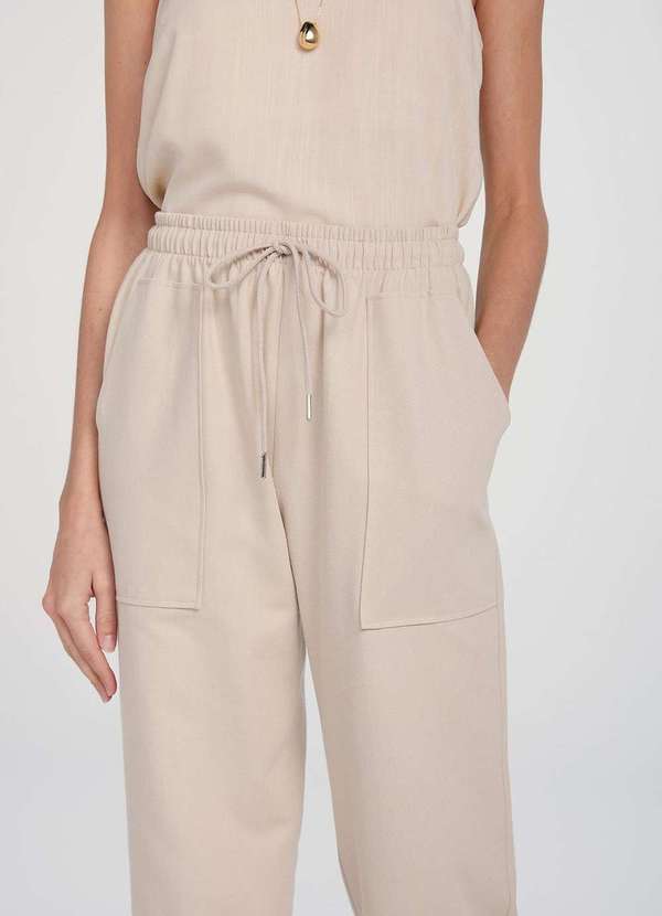 Hering - Calca Basica Feminina Cintura Alta com Amarracao Bege 6