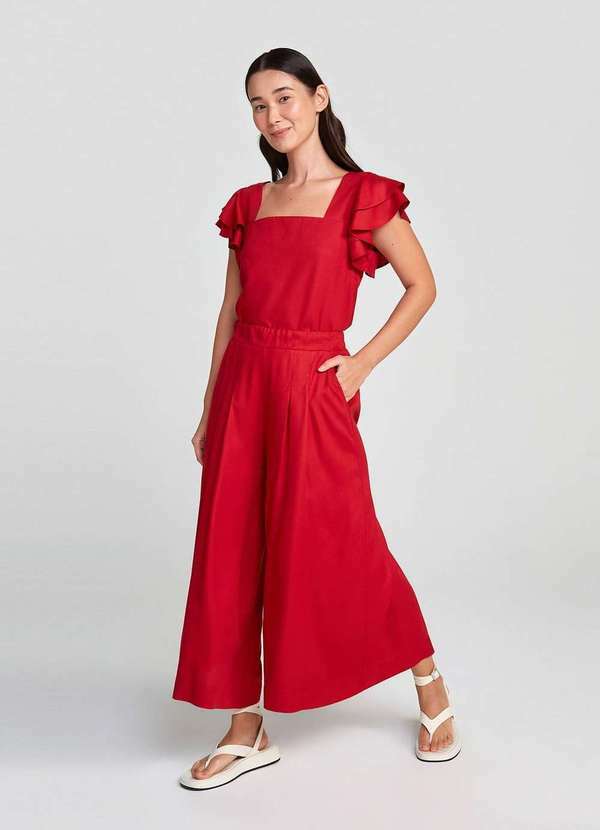 Hering - Calca Basica Feminina Cintura Alta Pantacourt Vermelho