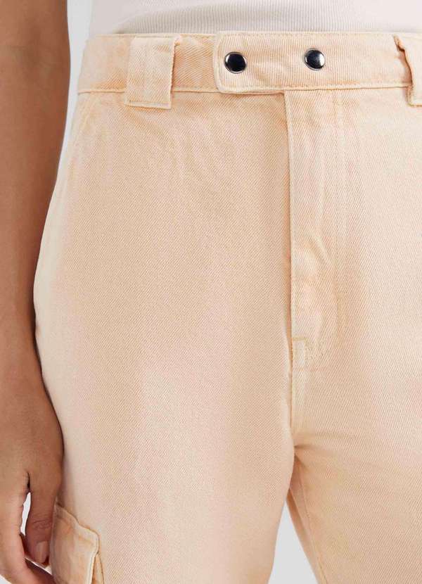 Hering - Calca de Sarja Feminina Wide Leg Cargo Estonada Laranja 5