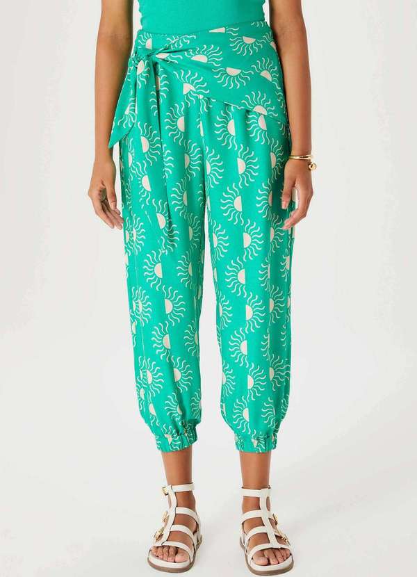 Calca Feminina Carrot Estampada Cintura Alta Verde Hering Oficial
