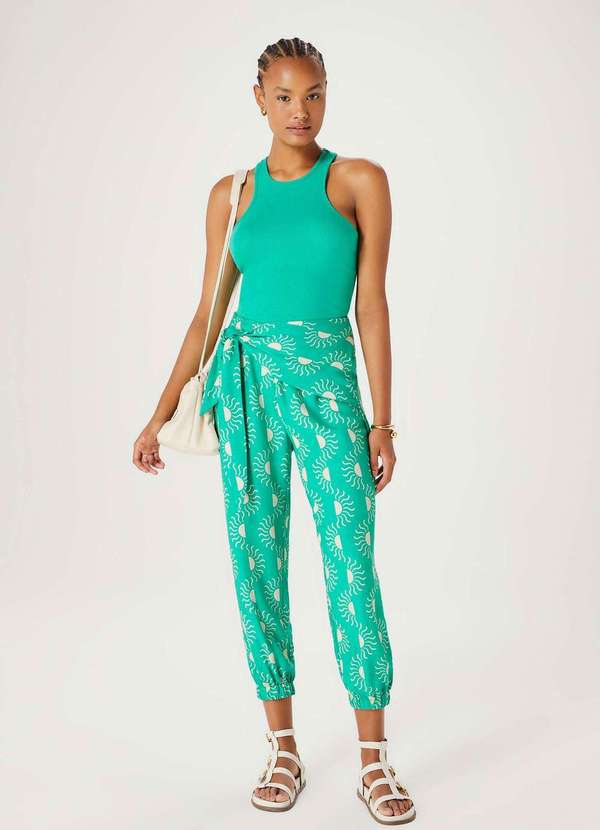 Hering - Calca Feminina Carrot Estampada Cintura Alta Verde 2