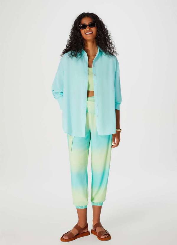 Hering - Calca Feminina Carrot Estampada Cintura Alta Verde