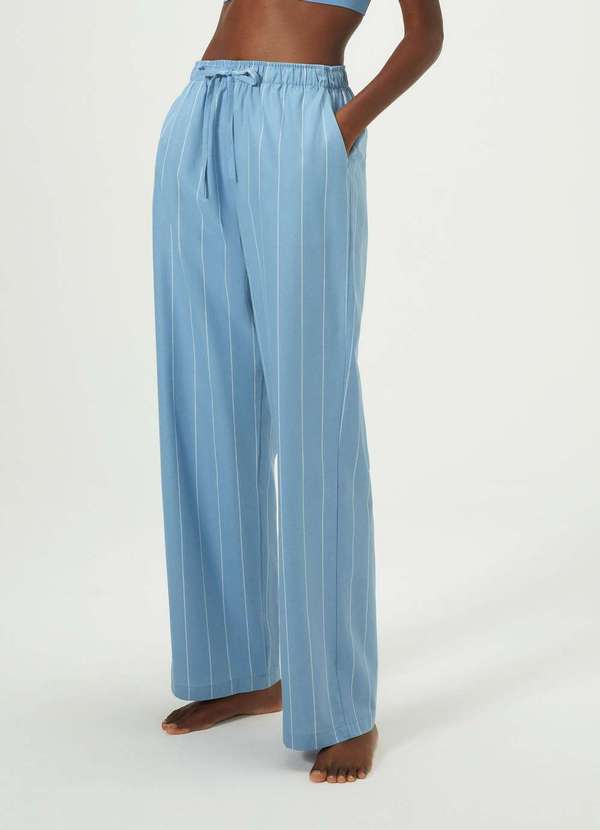 Hering - Calca Feminina Cintura Alta Listrada Azul